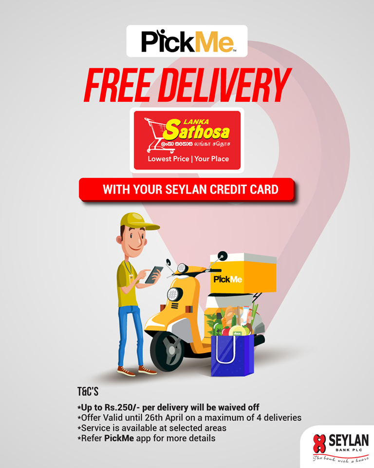 Pick Me Free Delivery for Seylan Credit Card Payments