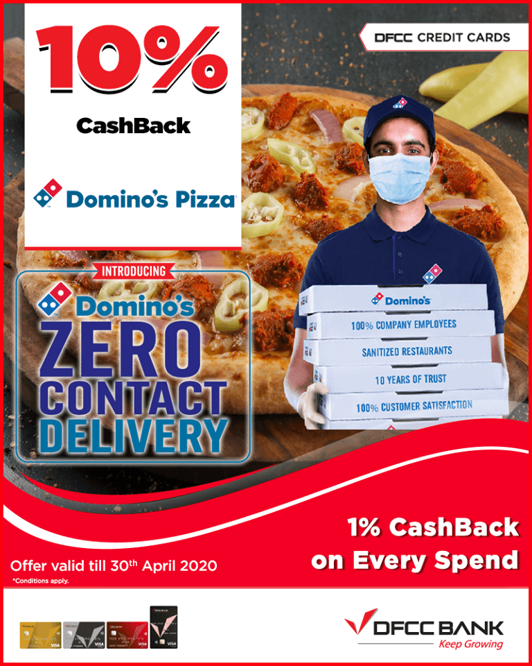 10% Off Dominos Deliveries with DFCC Credit Cards