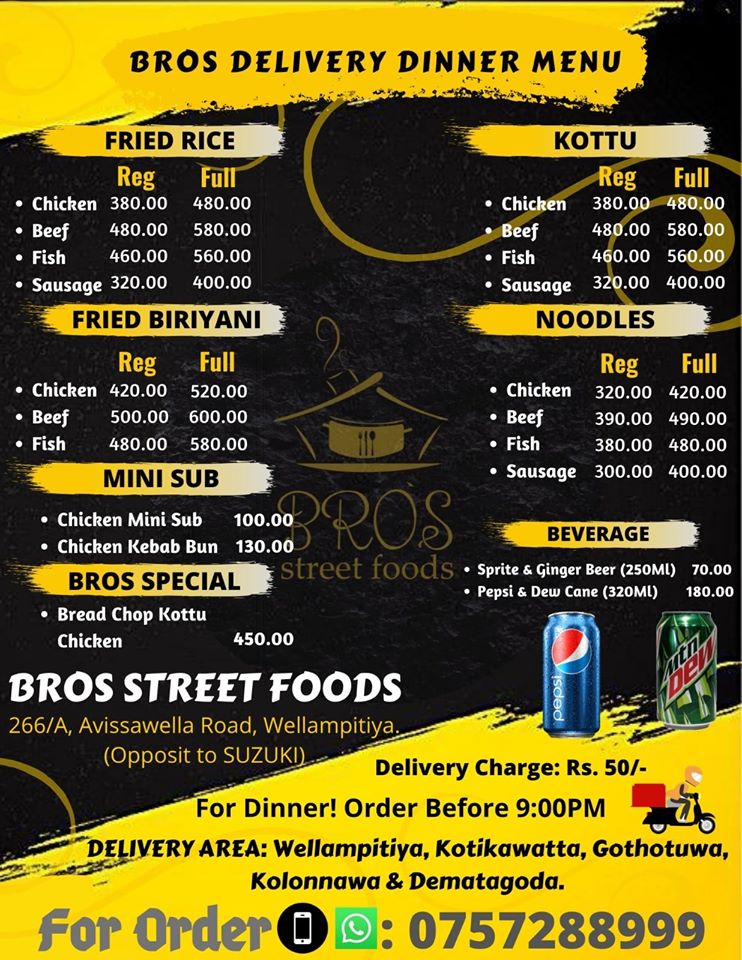 Bros Street Food Delivery Menu